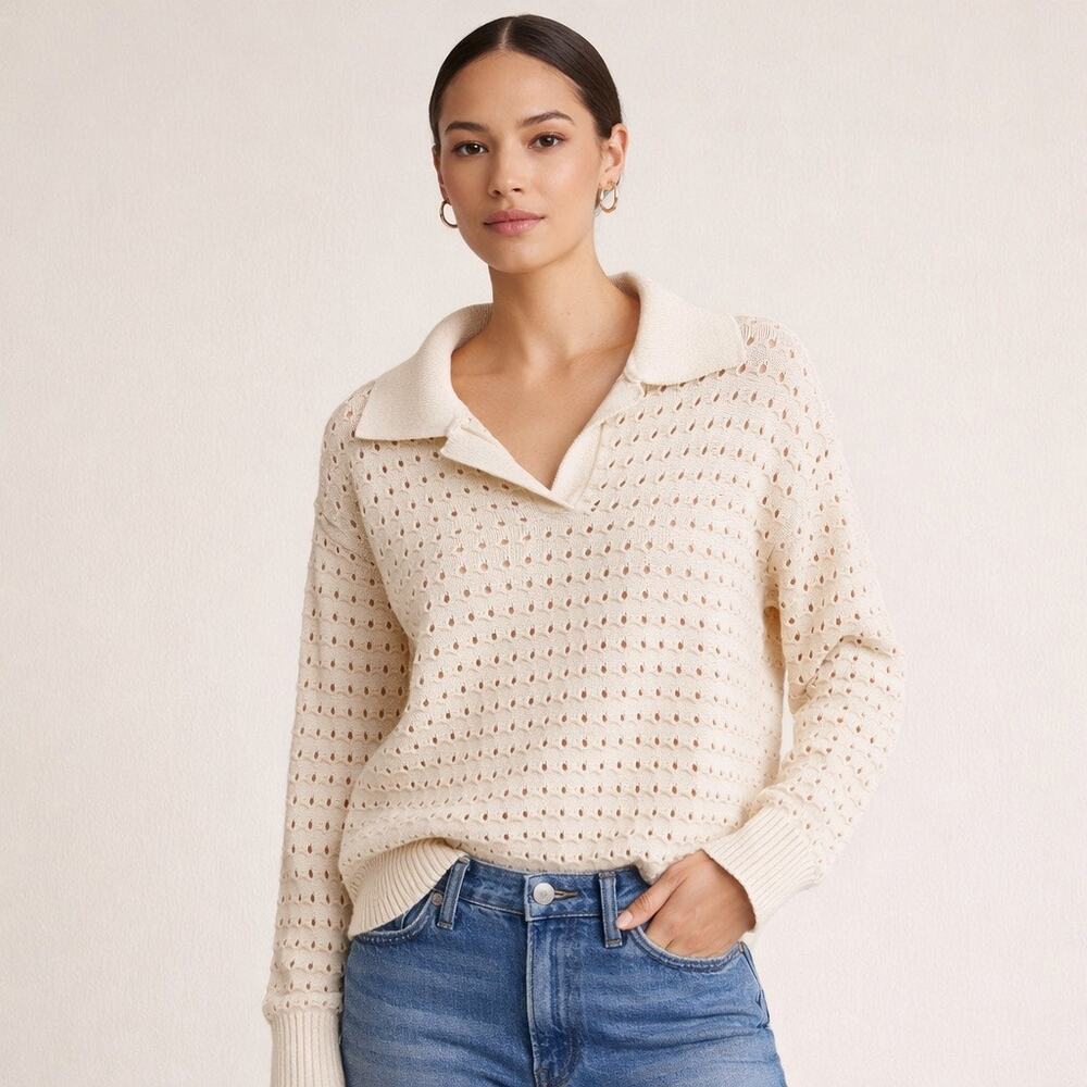 Joie Polo-Style Open-Knit Sweater – XS
